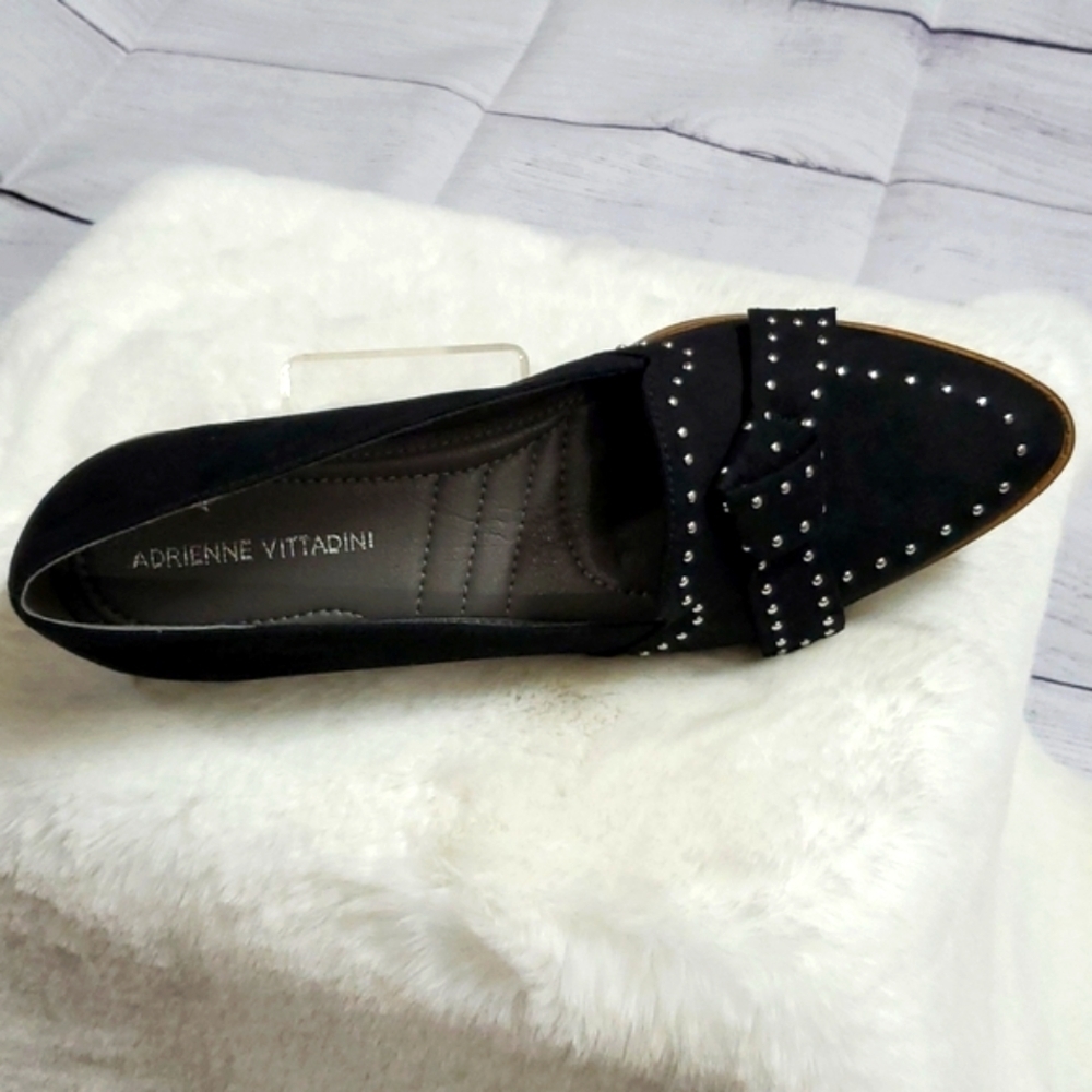 Adrienne Vittadini's "Laverne" Black Loafer with Silver Pin-Dot Rivets - Picture 6 of 7